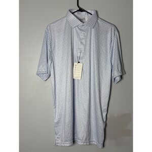 Collars & Co Mens L Relaxed Dress Collar Polo Shirt Blue White Windowpane NWT